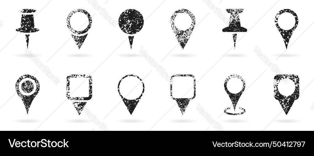 Location pin grunge icon set map pointer Vector Image