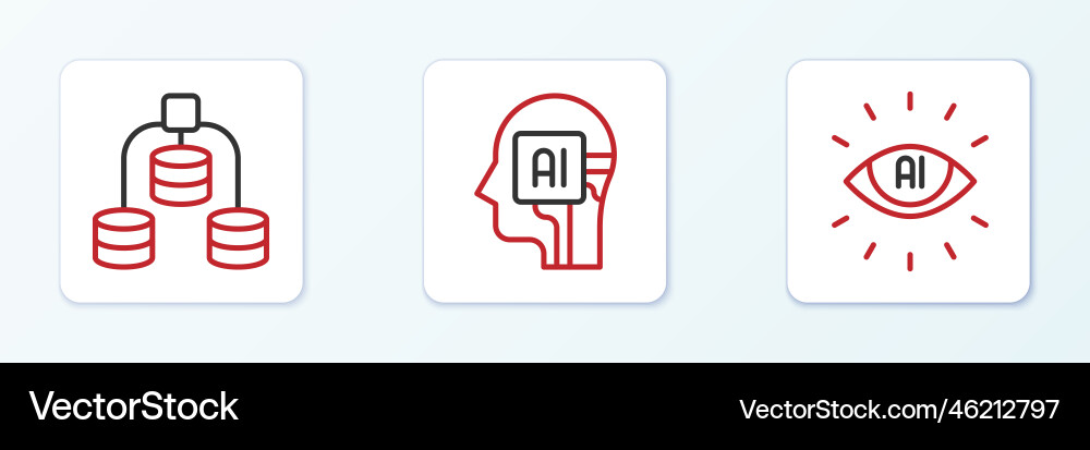 Set line artificial intelligence ai server data Set line artificial intelligence ai server data vector image
