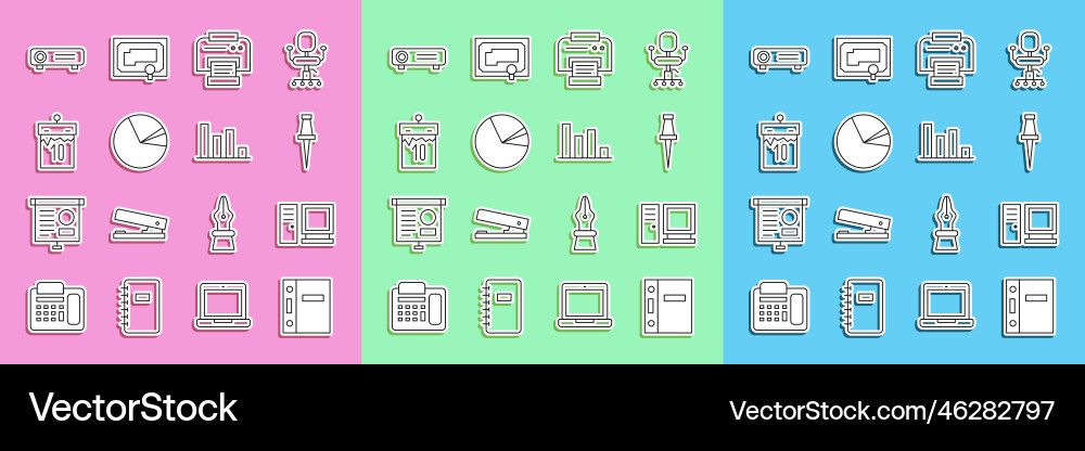 Set line office folders computer monitor push Set line office folders computer monitor push vector image