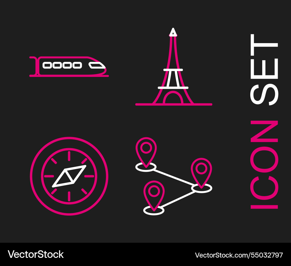 Set line route location compass eiffel tower Set line route location compass eiffel tower vector image