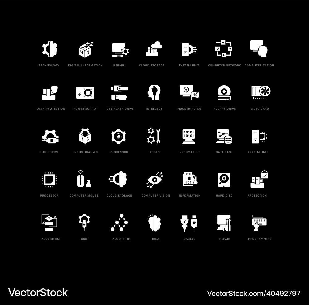 Set of simple icons computer science Set of simple icons computer science vector image