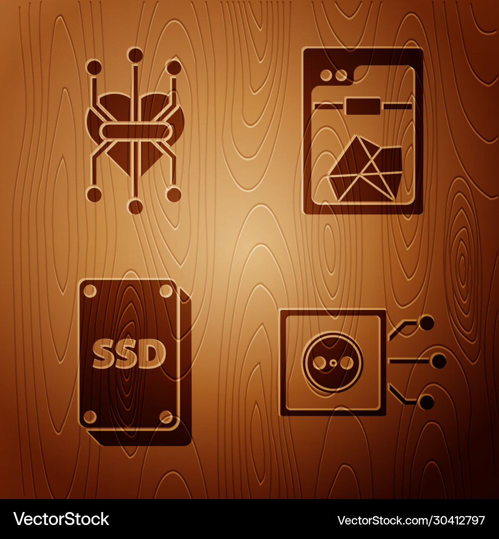 Set remote control processor ssd card and 3d Set remote control processor ssd card and 3d vector image