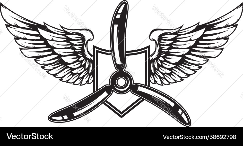 Airplane propeller with bird wings design element Airplane propeller with bird wings design element vector image