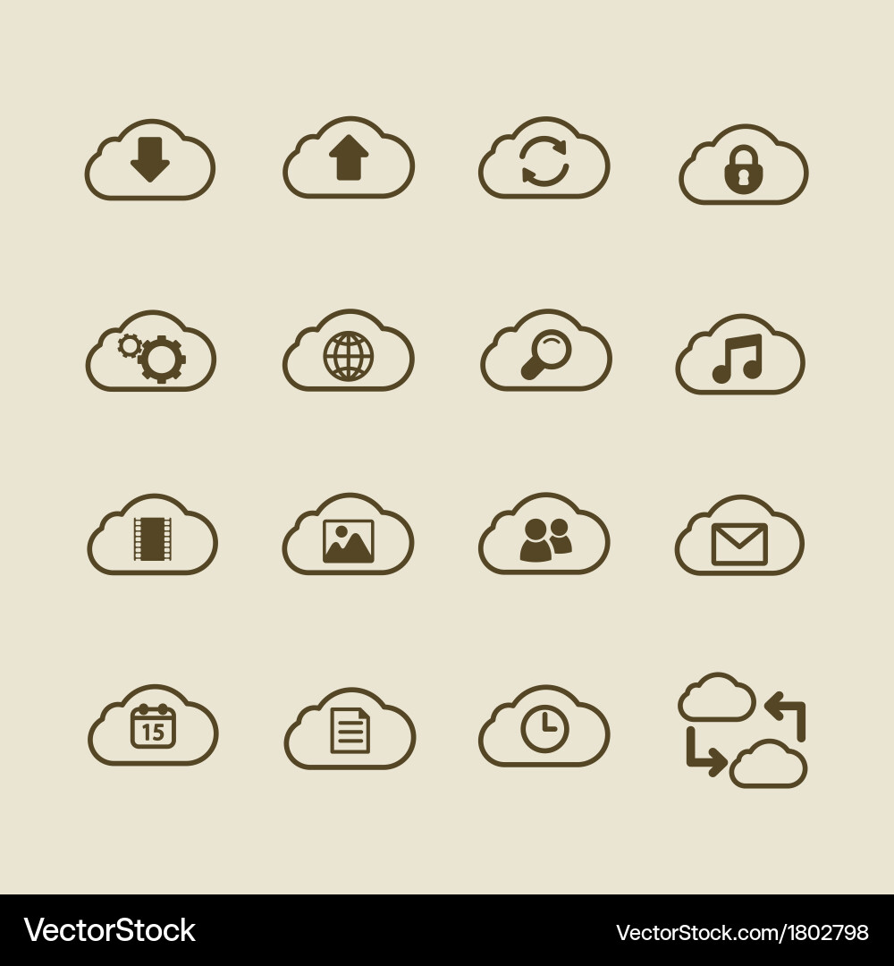 Generic cloud computing iconset contour flat vector image
