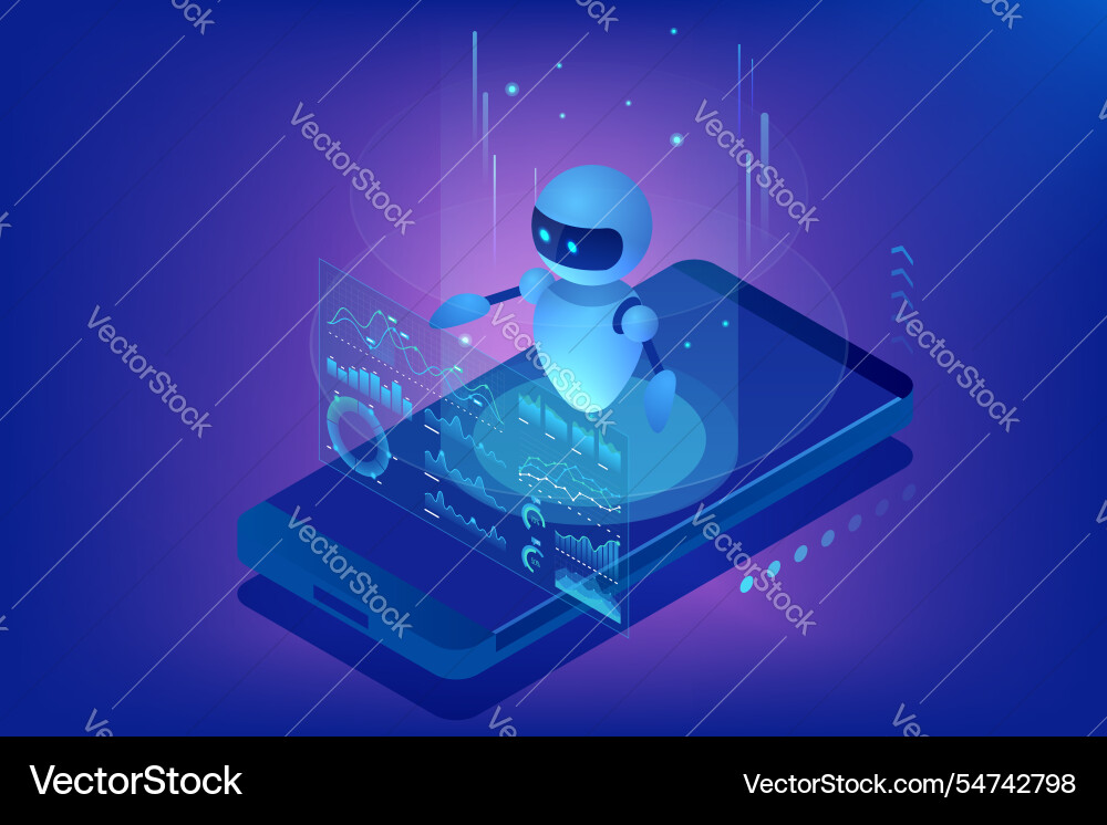 Isometric ai chatbot robot interacting Isometric ai chatbot robot interacting Vector Image