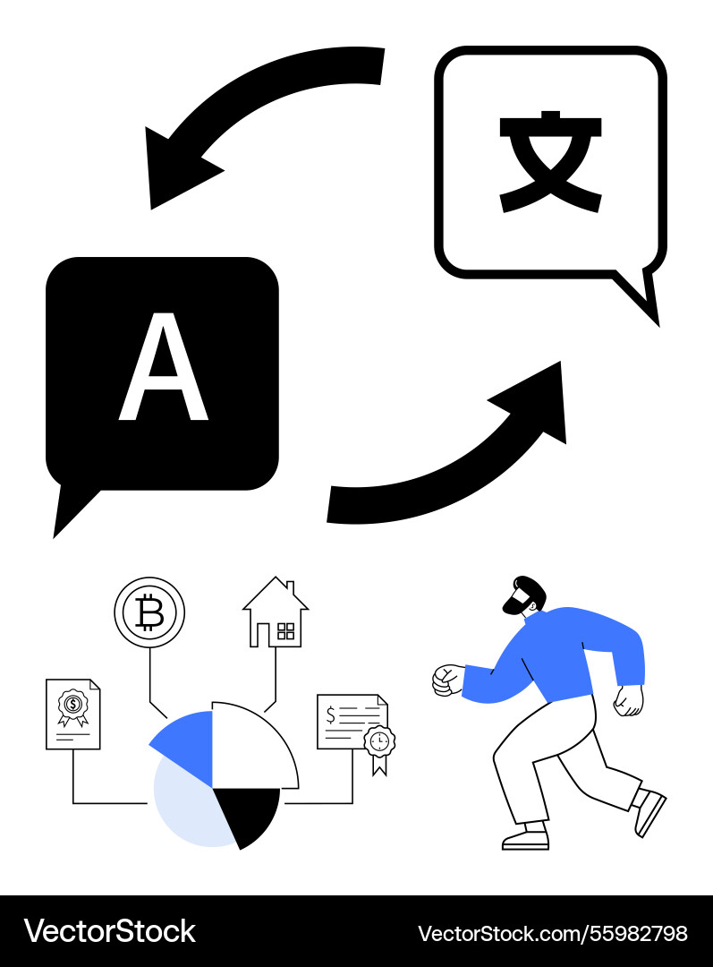 Language translation workflow diagram and data Language translation workflow diagram and data vector image