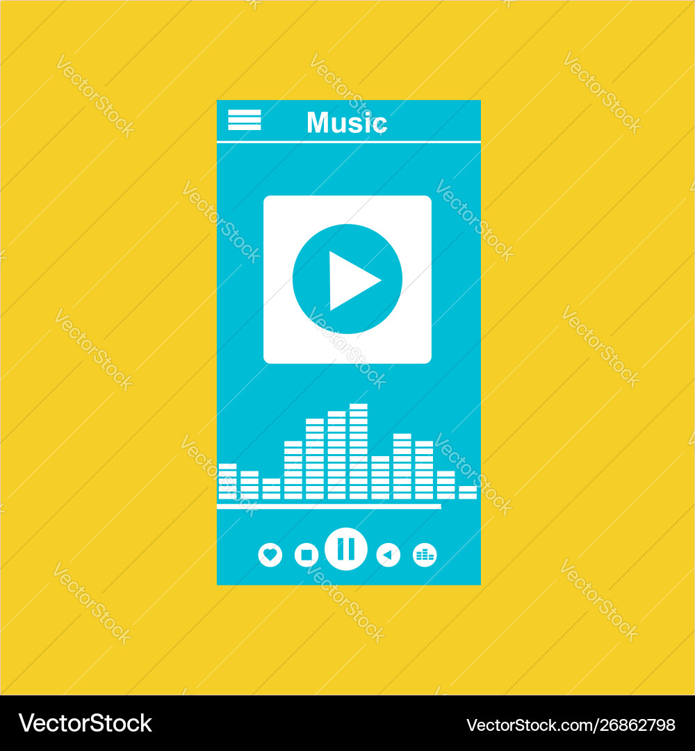 Media player application app template with flat vector image