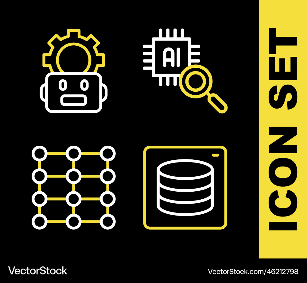 Set line processor cpu server data neural Set line processor cpu server data neural Vector Image