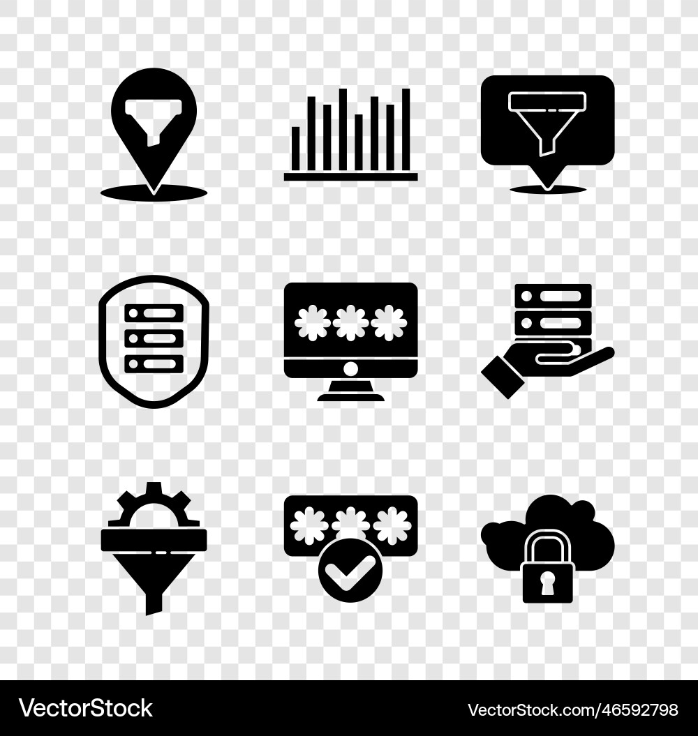 Set location with sales funnel pie chart Set location with sales funnel pie chart vector image