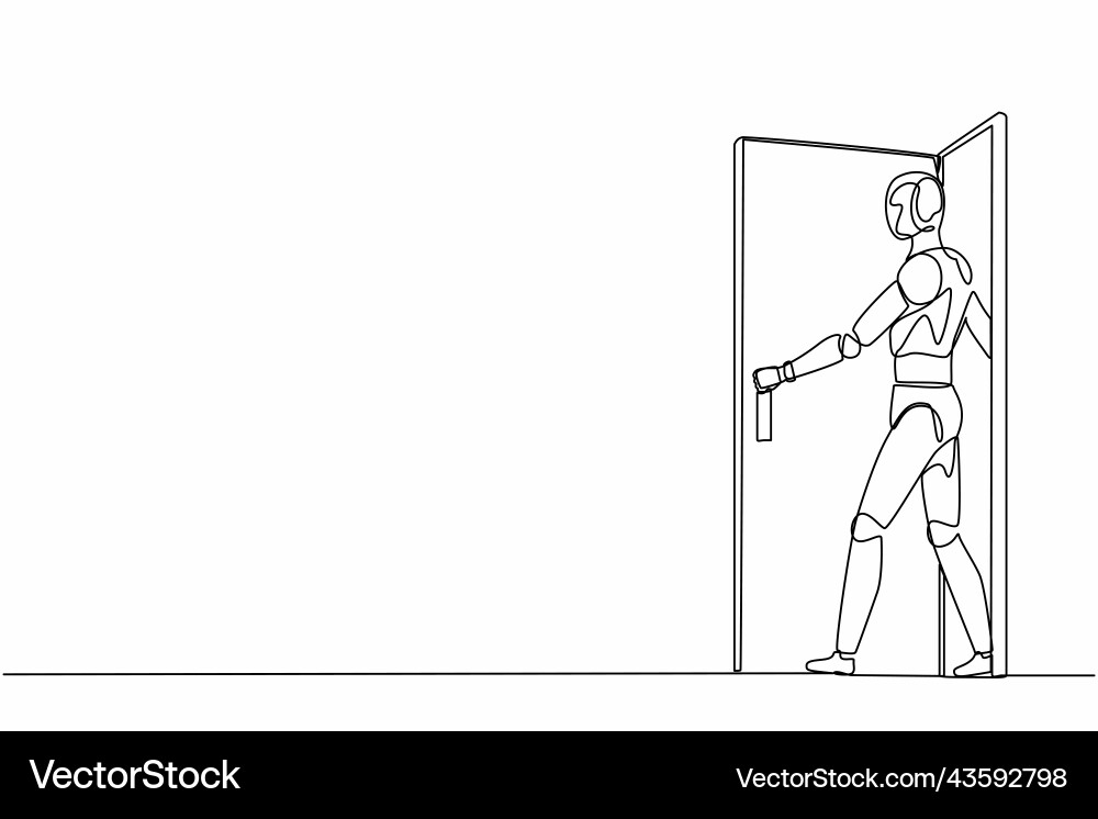 Single one line drawing robot walking out through Single one line drawing robot walking out through vector image