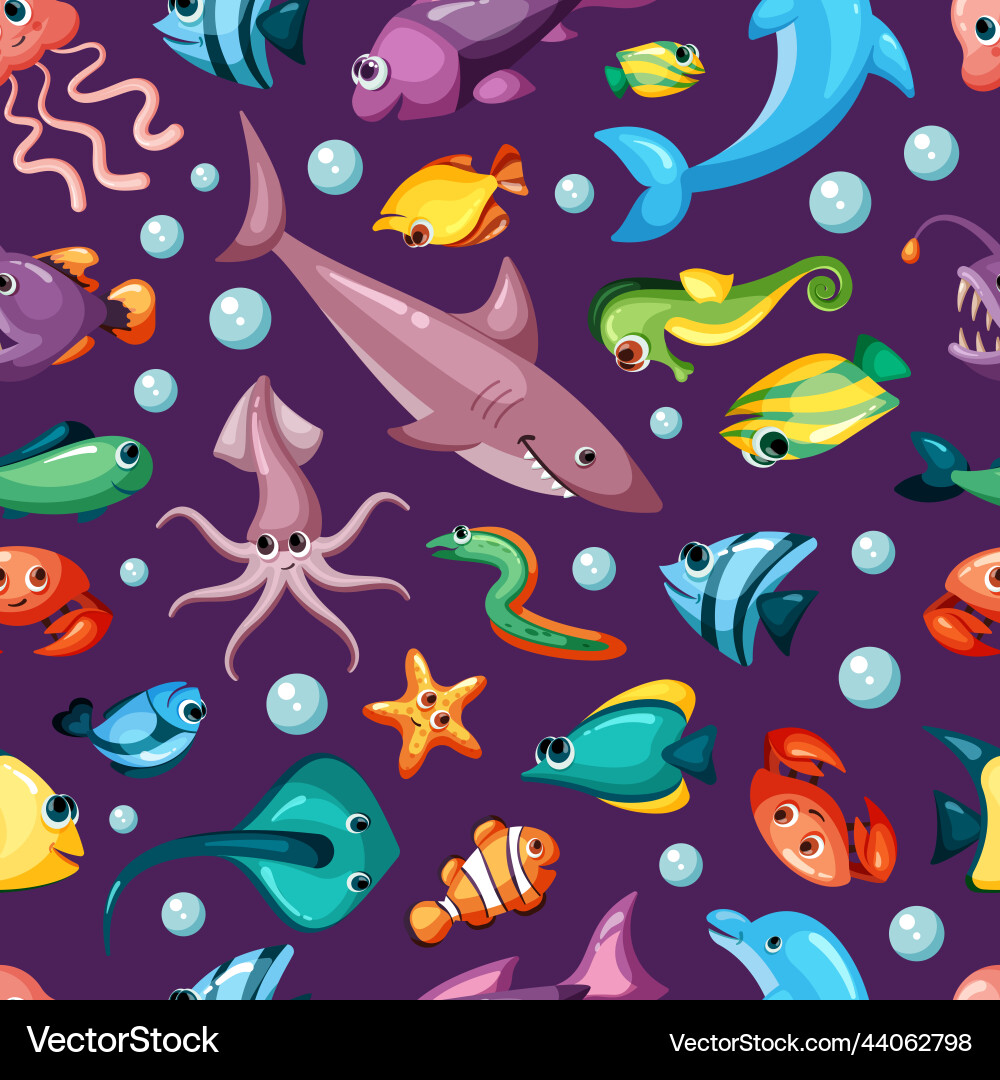 Underwater pattern ocean fishes sharks swimming Underwater pattern ocean fishes sharks swimming vector image
