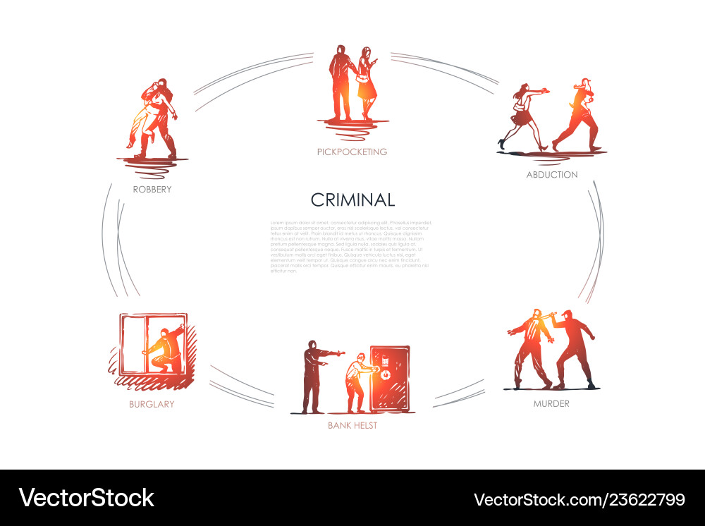 Criminal - pickpocketing abduction murder bank Criminal - pickpocketing abduction murder bank Vector Image