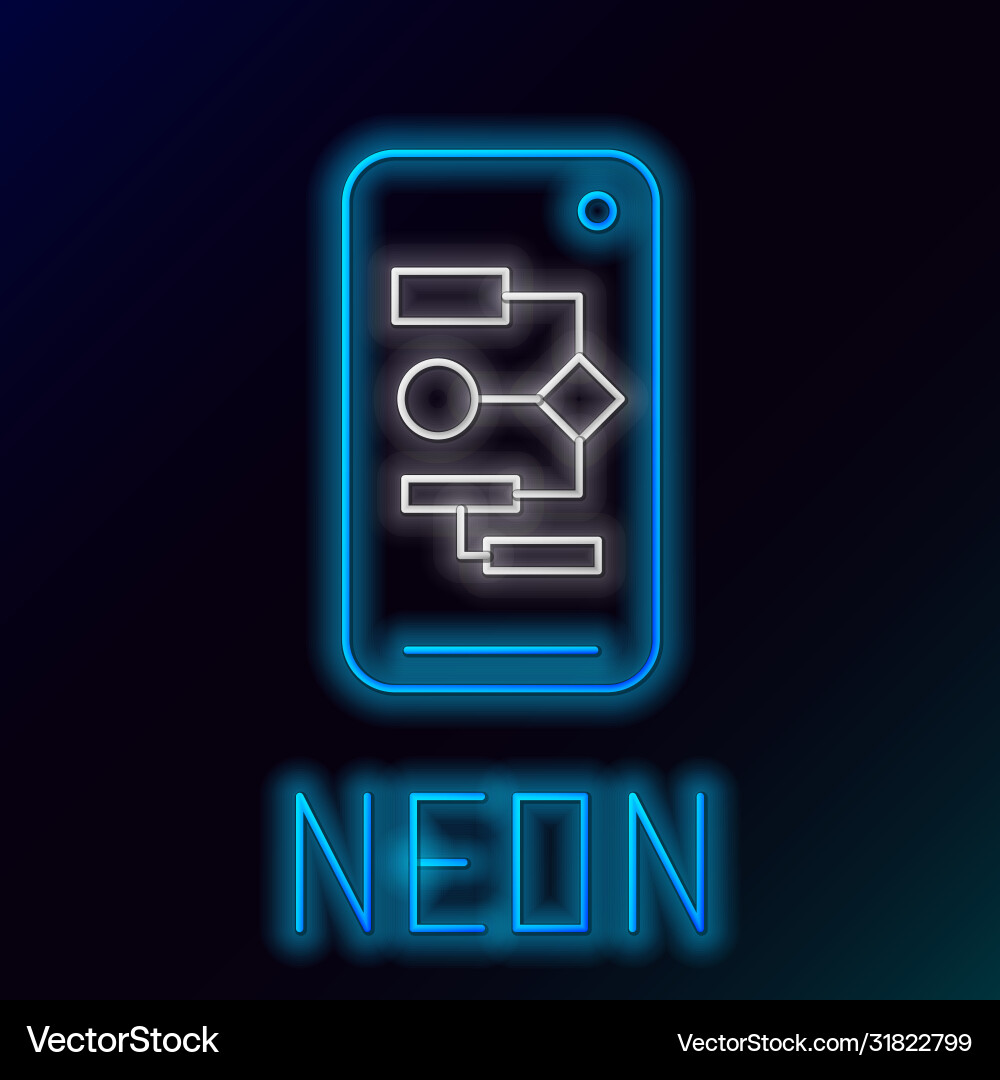 Glowing neon line algorithm icon isolated on black vector image