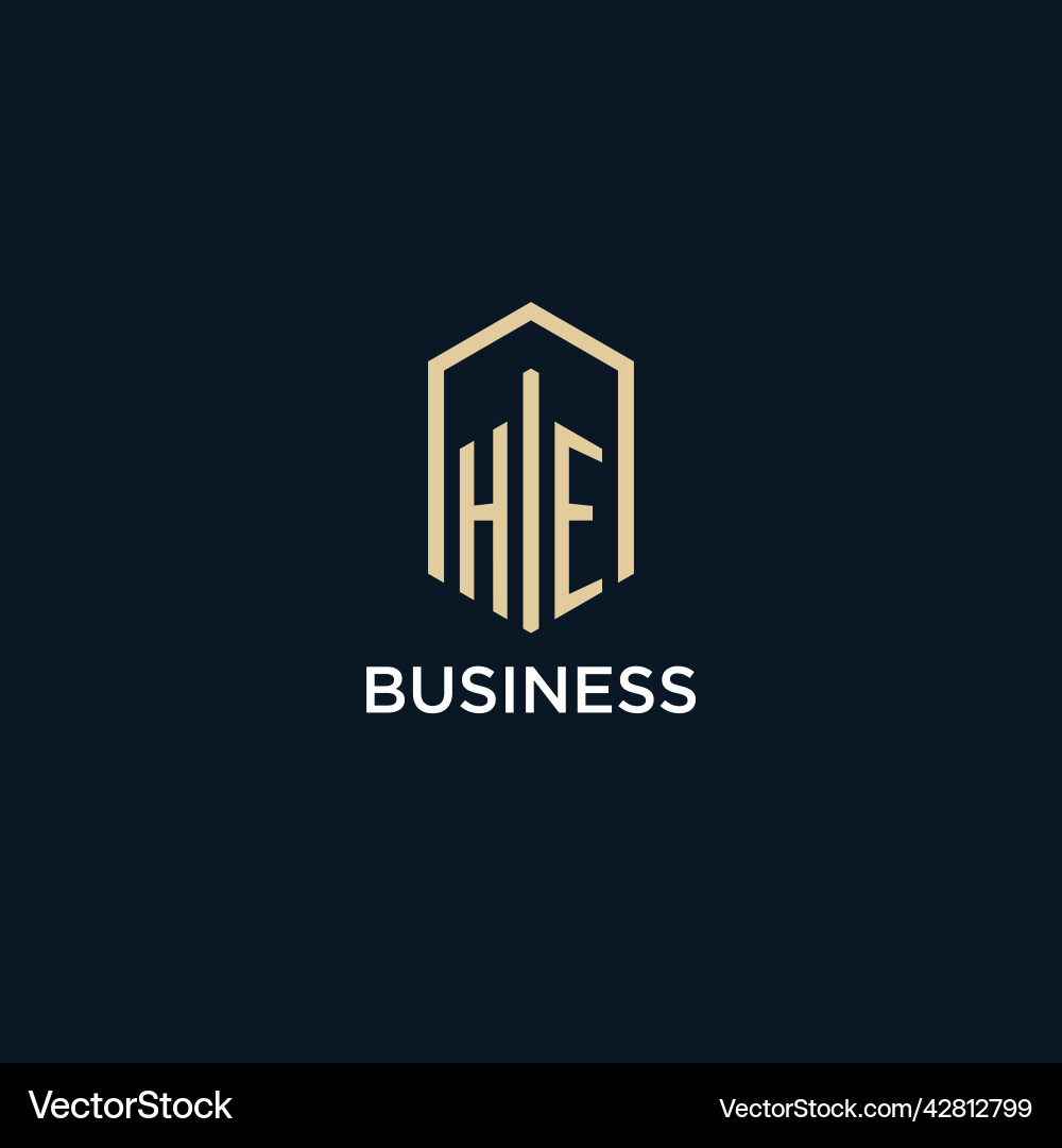 He initial monogram logo with hexagonal shape Vector Image