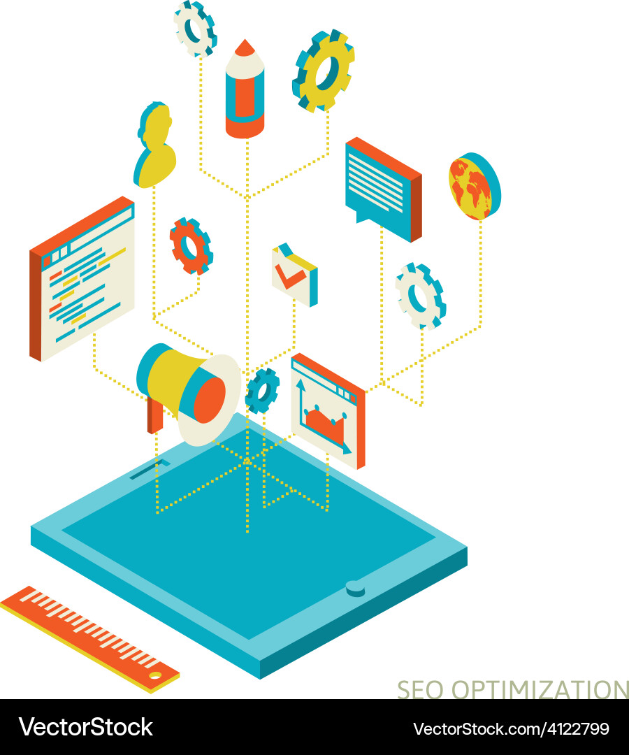 Isometric background seo optimization Vector Image