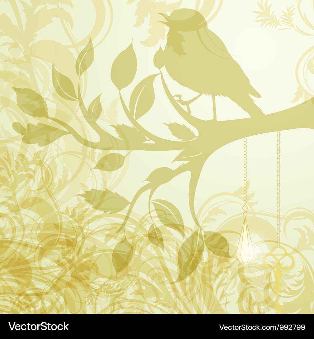 Retro background of tree branch with leaves vector image