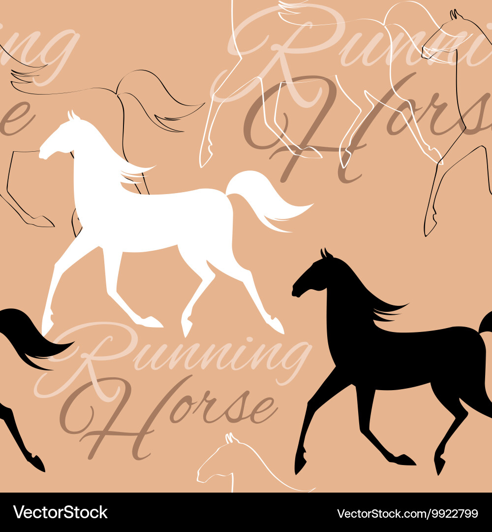 Seamless pattern with running horses and text Vector Image