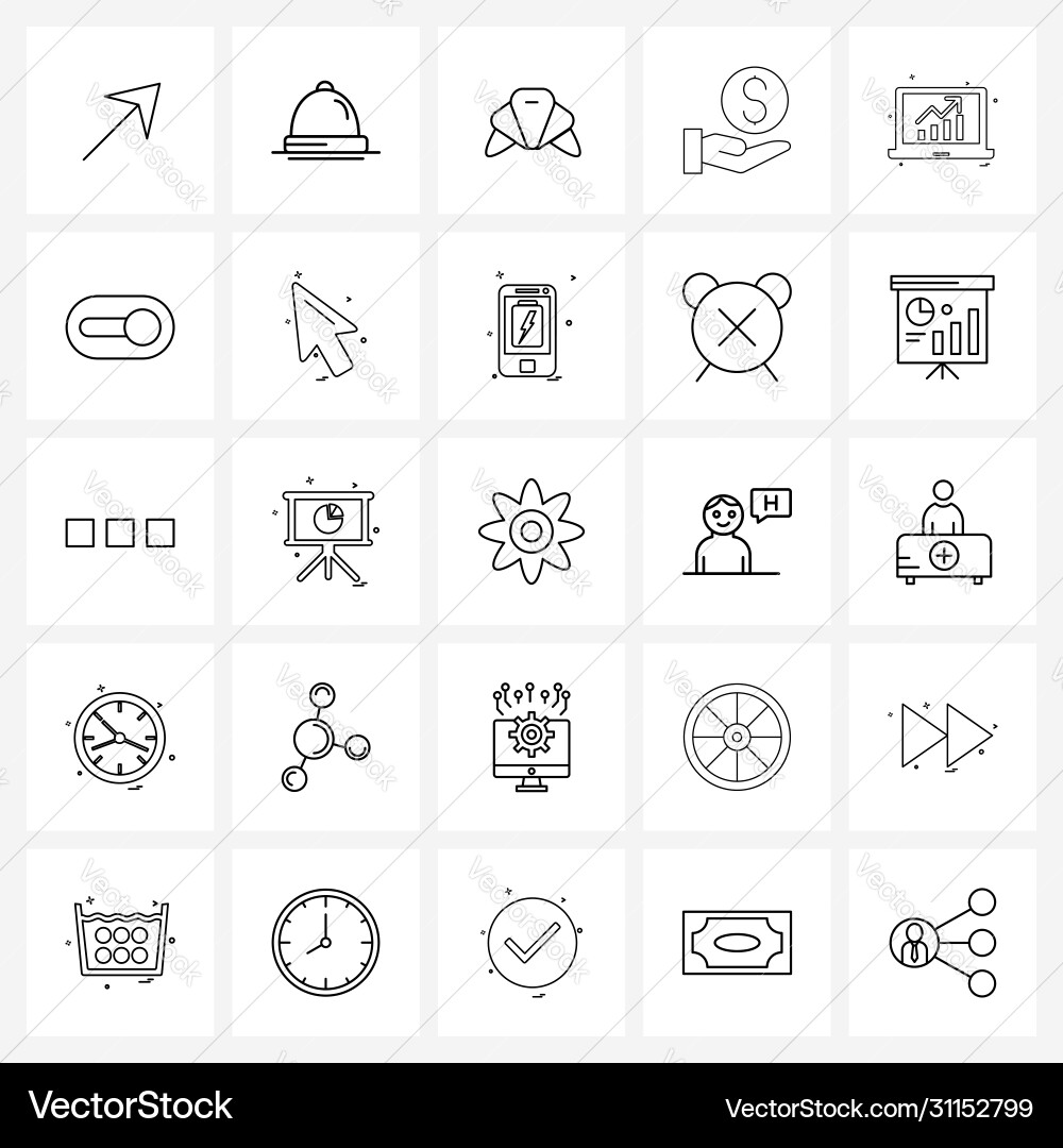 Set 25 simple line icons buttons graph vector image