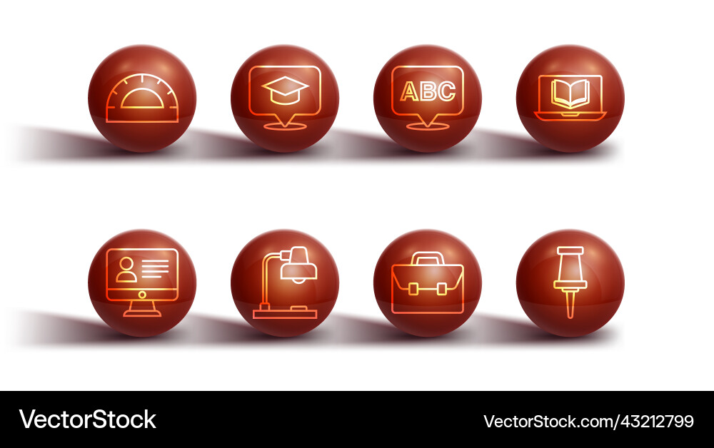 Set line protractor grid online class briefcase Set line protractor grid online class briefcase vector image