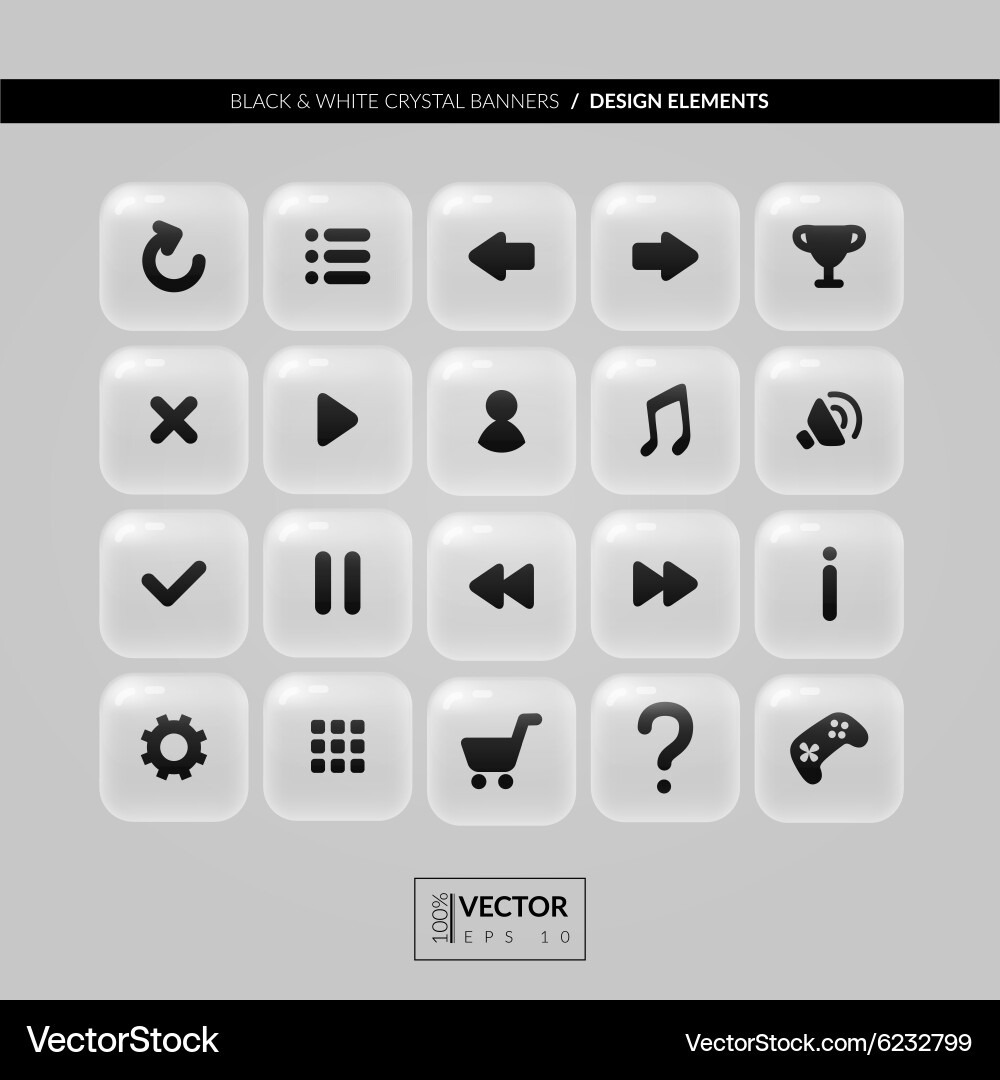 Square buttons with icons for interface vector image