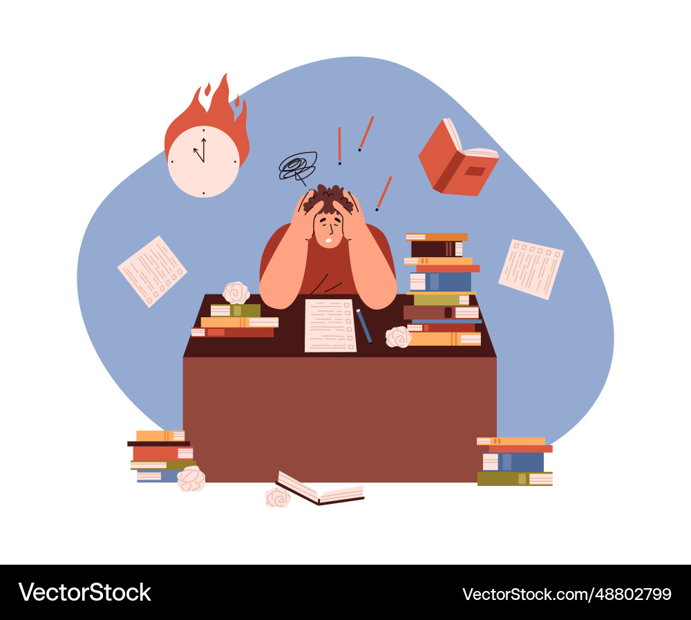 Student stressed and having difficulty learning Student stressed and having difficulty learning vector image