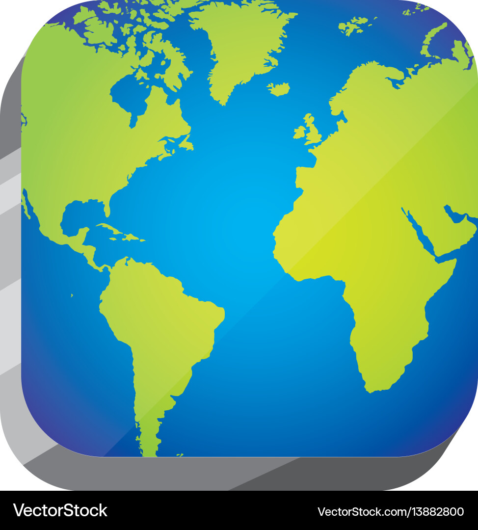 3d button continents map Vector Image