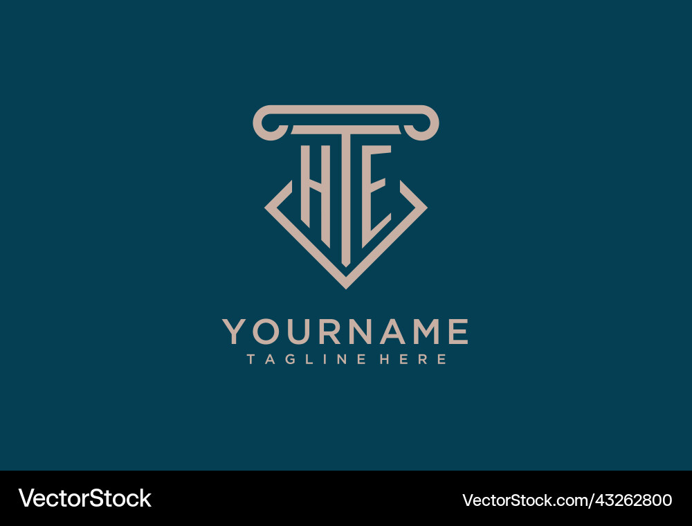 He initial with pillar icon design clean vector image