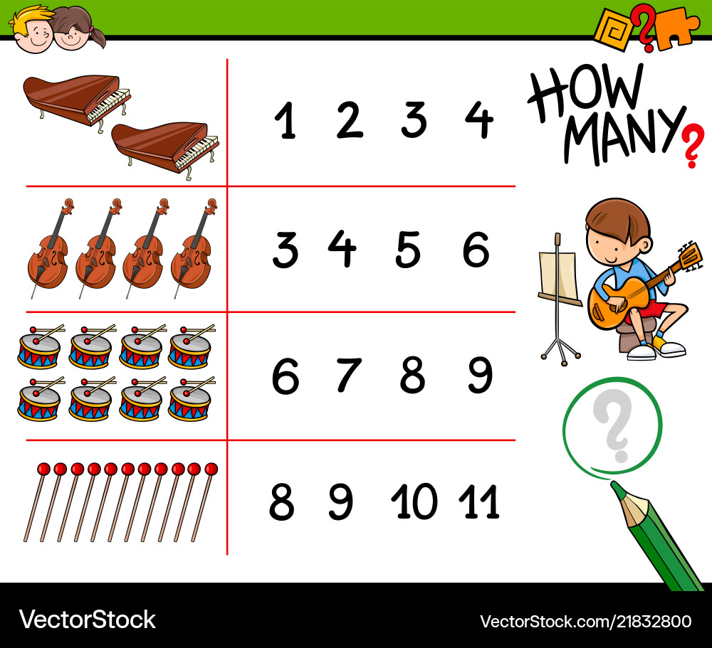 How many musical instruments counting game How many musical instruments counting game vector image