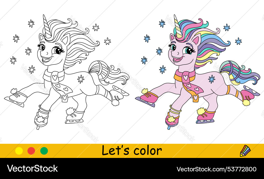 Kids christmas coloring cute skating unicorn Kids christmas coloring cute skating unicorn vector image