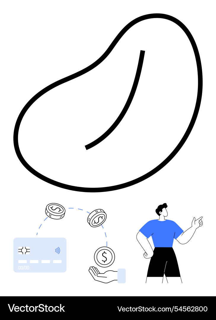 Man pointing at abstract bean shape with dollar Vector Image