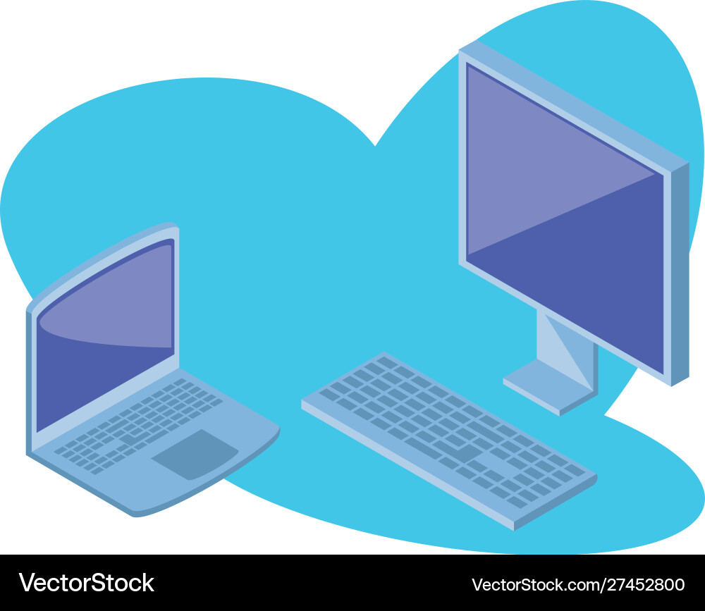 Open laptop with desktop computer screen Vector Image