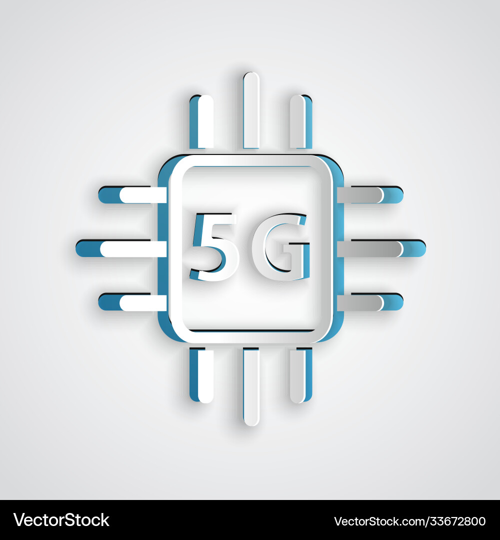 Paper cut computer processor 5g with microcircuits Paper cut computer processor 5g with microcircuits vector image