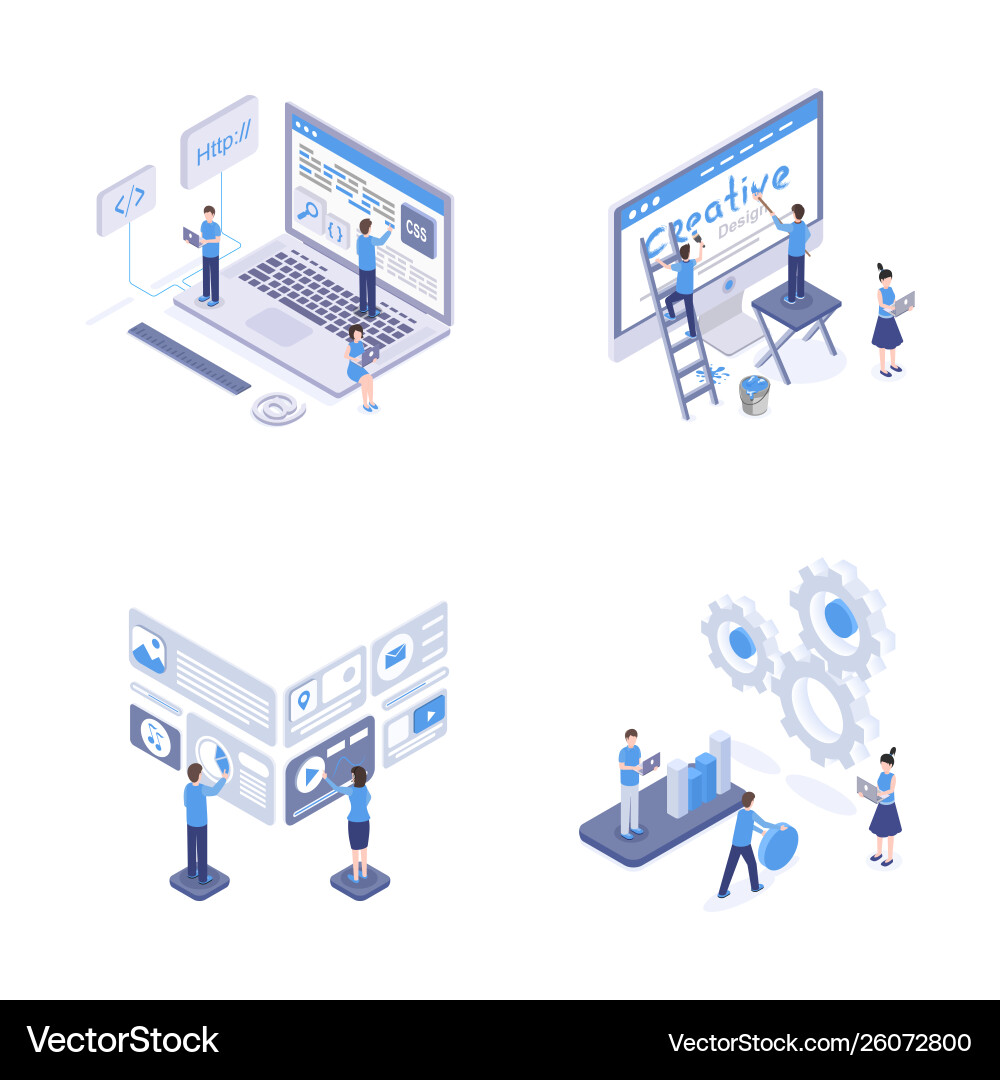 Programming and coding isometric set Programming and coding isometric set vector image