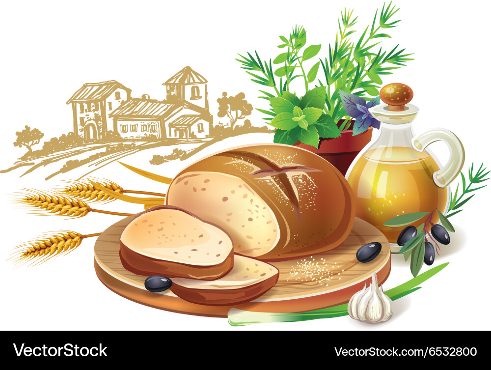 Rustic bread and wheat ears Royalty Free Vector Image