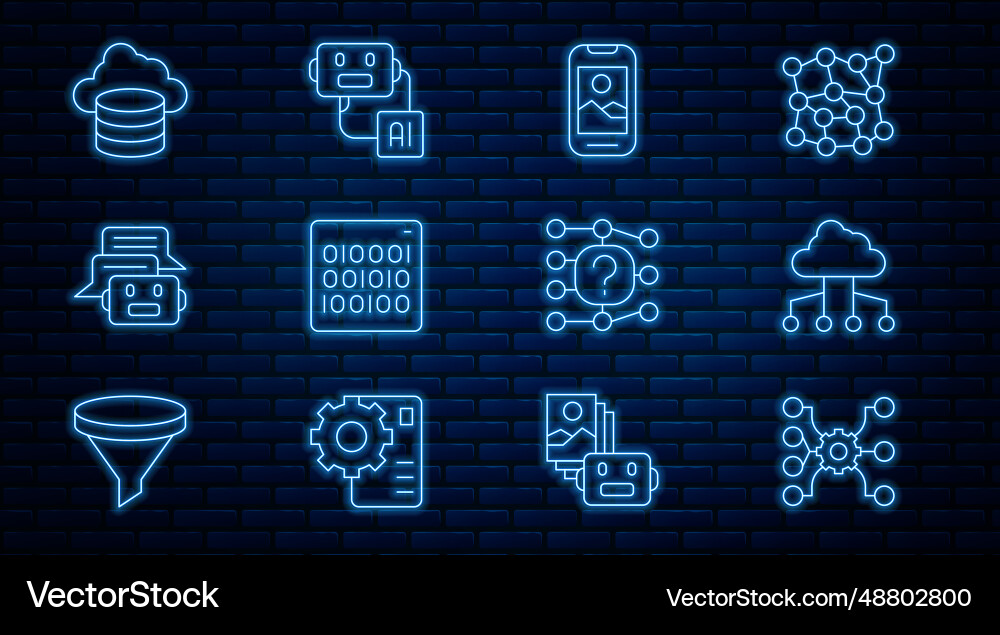 Set line neural network cloud connection Set line neural network cloud connection vector image