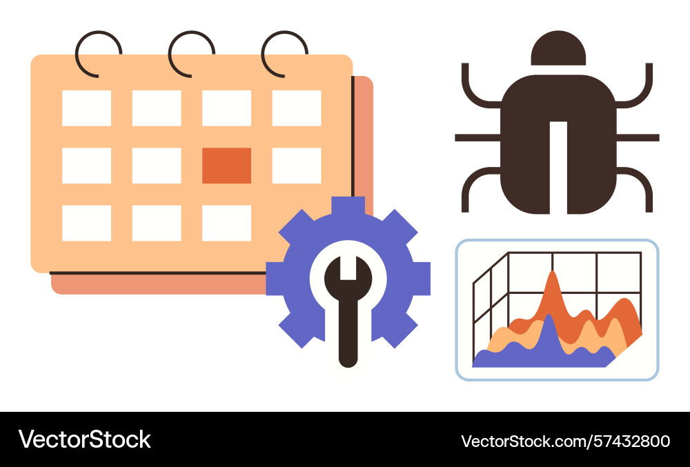 Workflow management with calendar bug monitoring Workflow management with calendar bug monitoring vector image