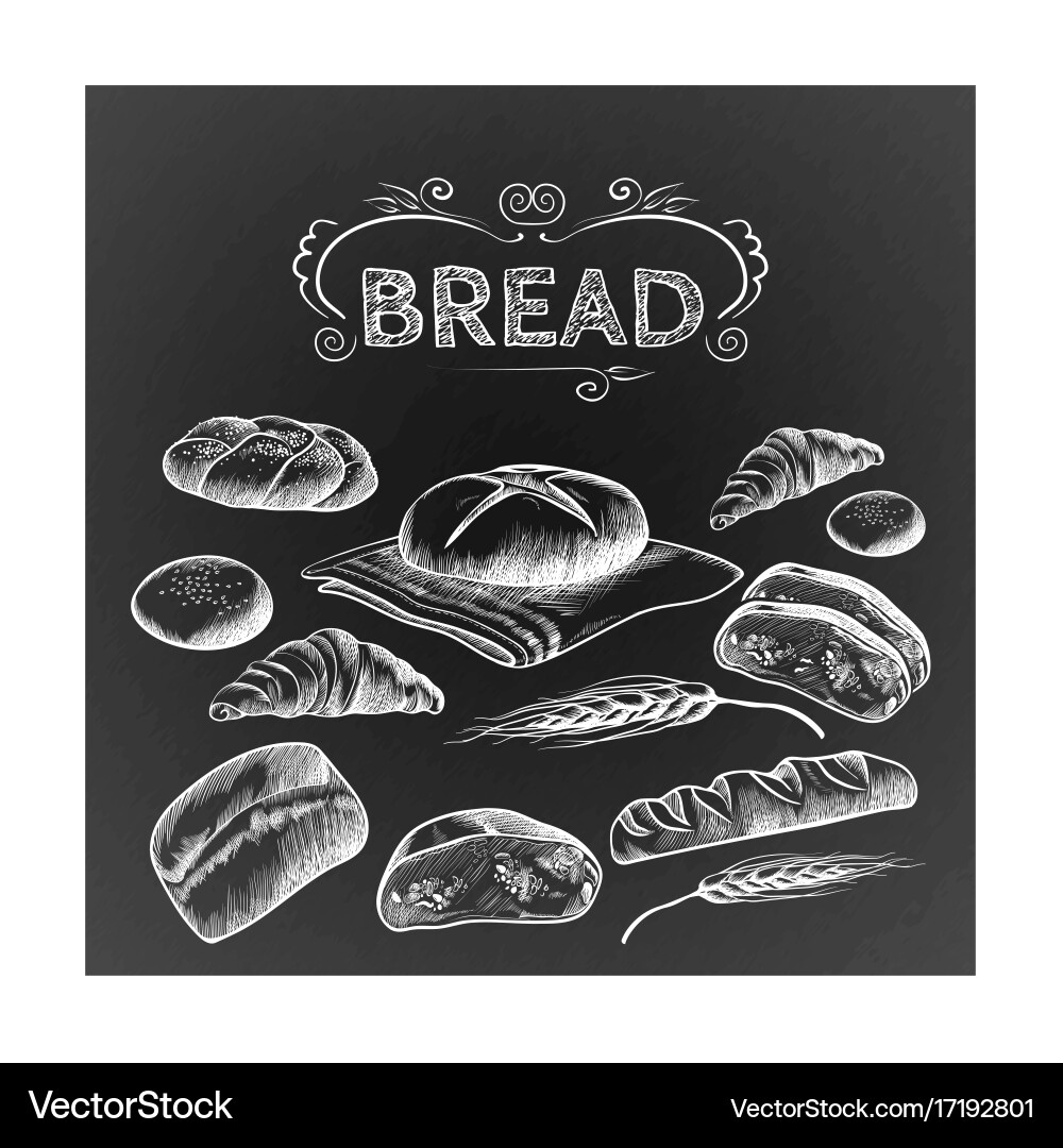 Bread items set isolated on dark grey Vector Image