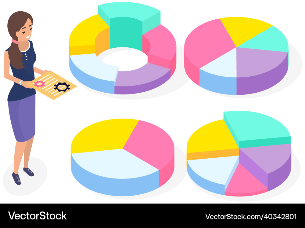 Employee works with statistical indicators in form Vector Image