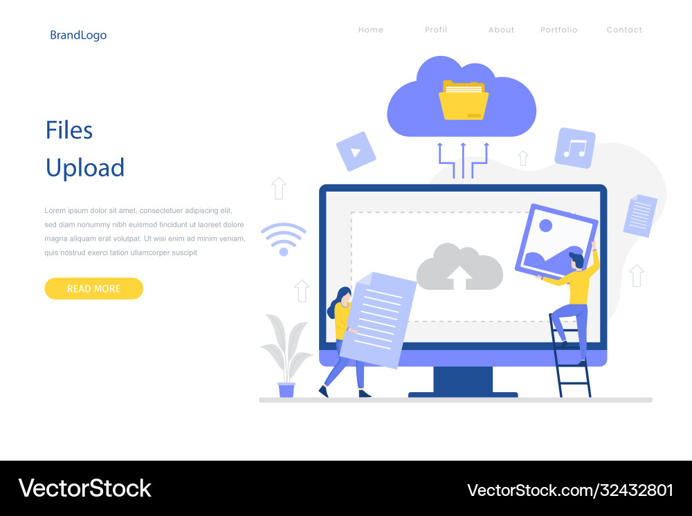 File upload landing page template File upload landing page template vector image