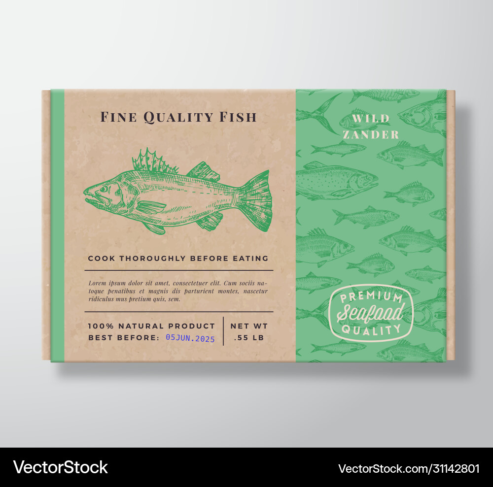 Fish pattern realistic cardboard container Fish pattern realistic cardboard container vector image