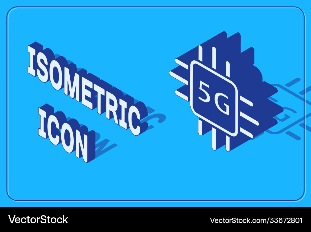 Isometric computer processor 5g with microcircuits Isometric computer processor 5g with microcircuits vector image
