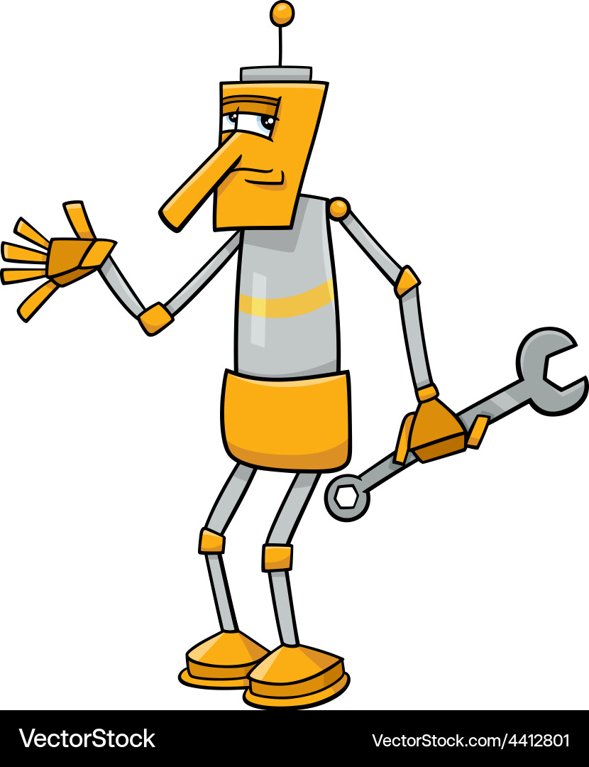 Robot with wrench cartoon Royalty Free Vector Image