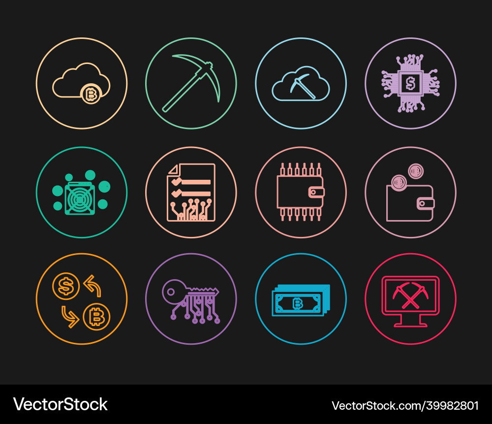 Set line mining with monitor and pickaxe Set line mining with monitor and pickaxe Vector Image
