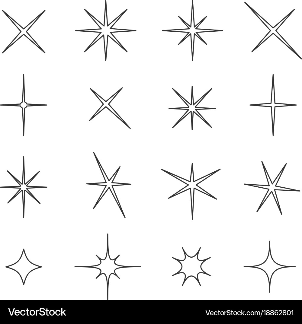 Sparkle star line set Royalty Free Vector Image