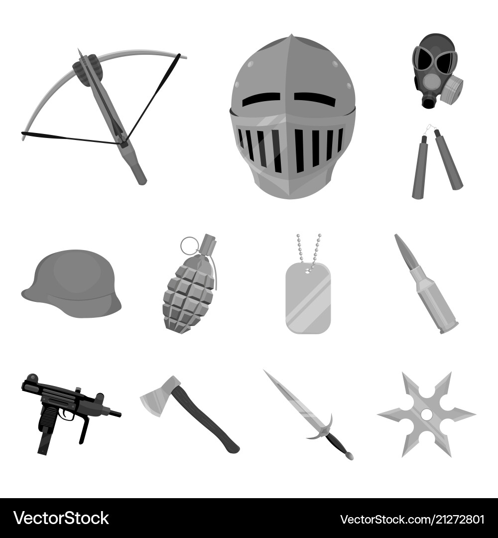 Types of weapons monochrome icons in set Types of weapons monochrome icons in set vector image