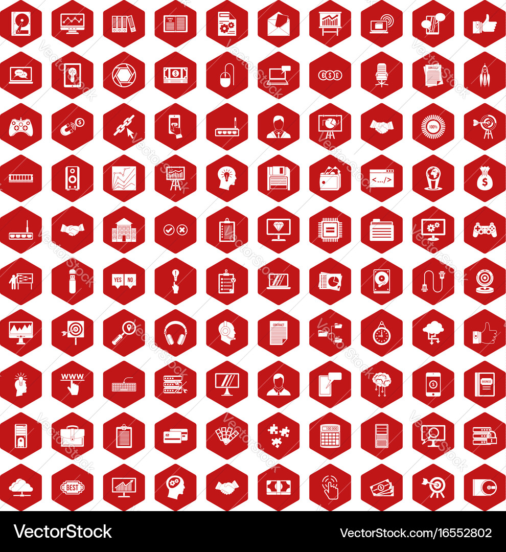 100 web development icons hexagon red vector image