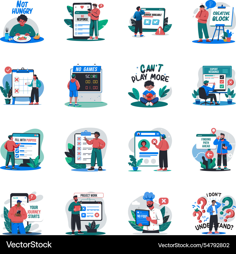 Bundle of flat style errors and emptiness Vector Image
