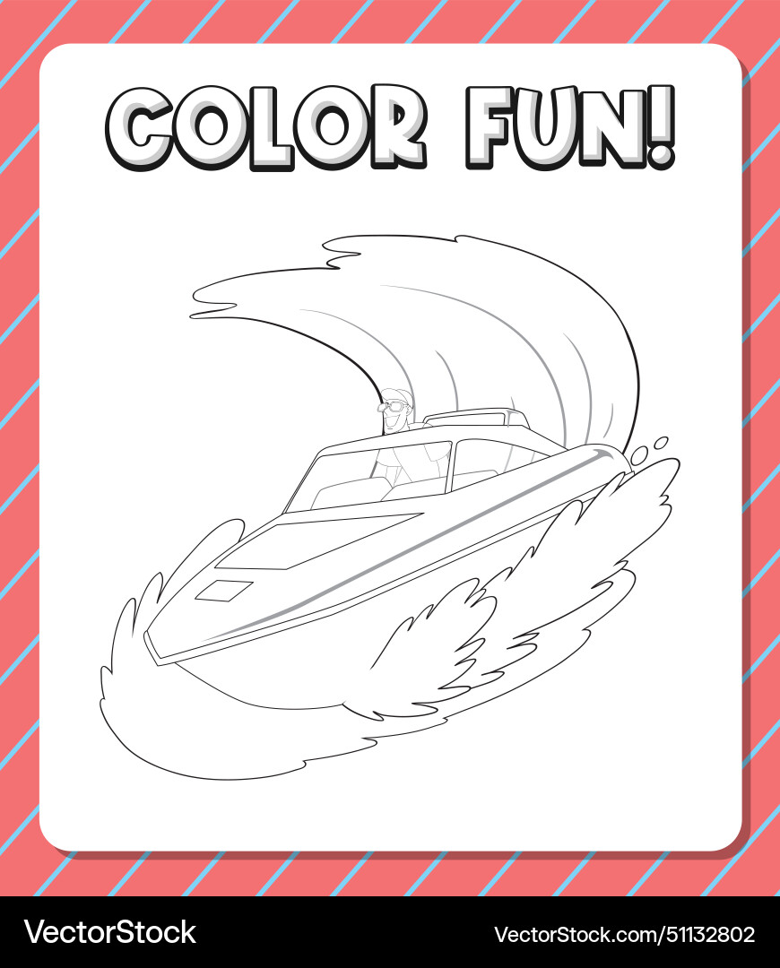 Coloring page featuring a speedboat on waves Vector Image