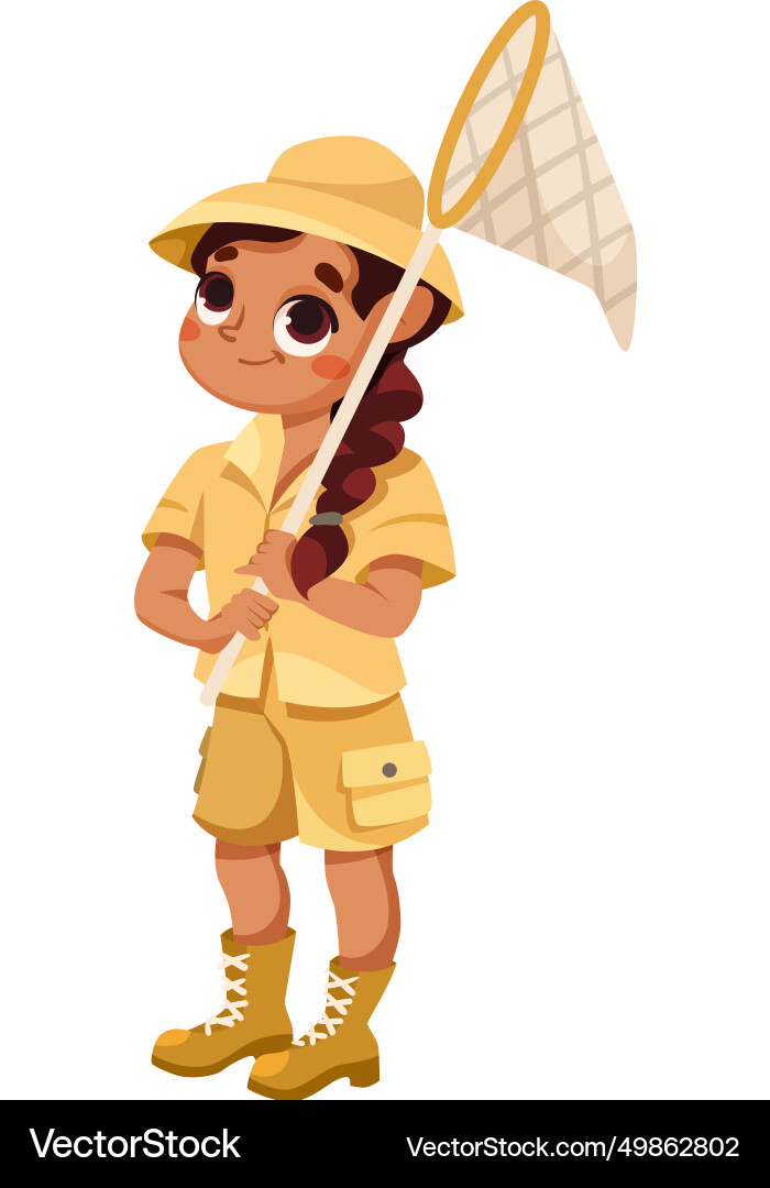 Cute girl character in safari outfit standing Cute girl character in safari outfit standing vector image