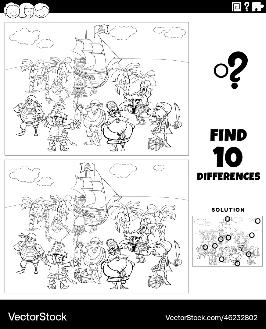 Differences game with cartoon pirates coloring Differences game with cartoon pirates coloring vector image